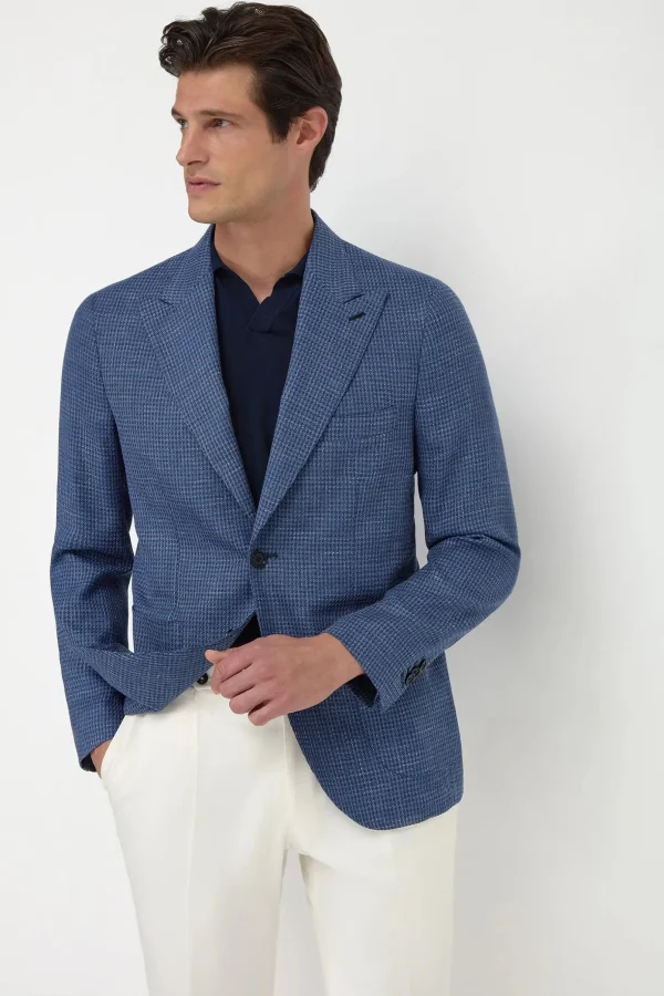 Avio blue houndstooth jacket - Made in Italy