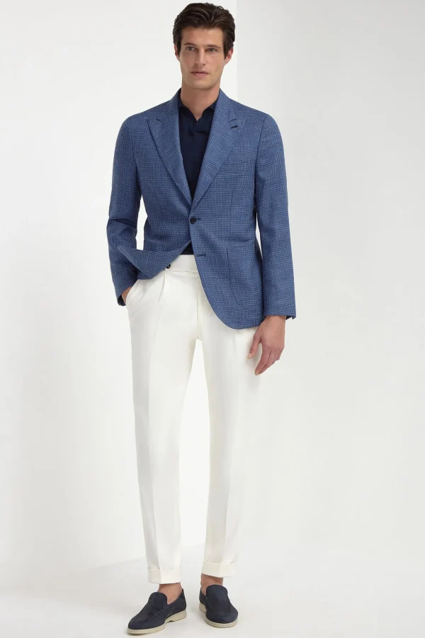 Avio blue houndstooth jacket - Made in Italy