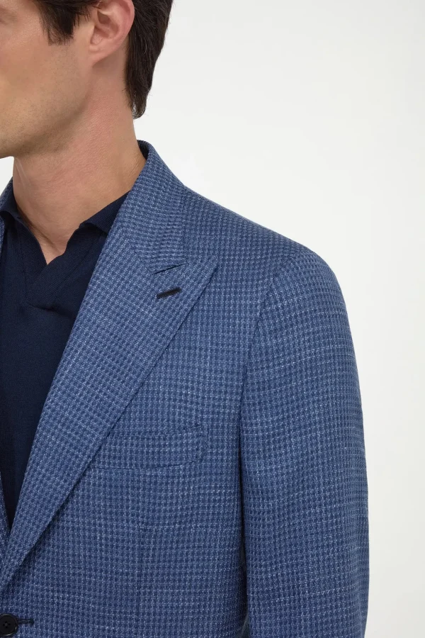 Avio blue houndstooth jacket - Made in Italy