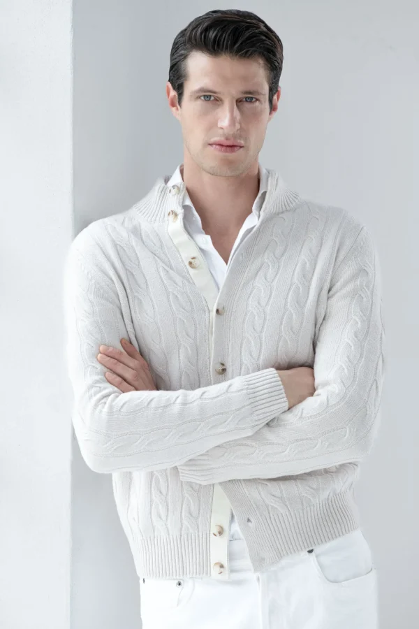 Beige cable knit cardigan – Made in Italy