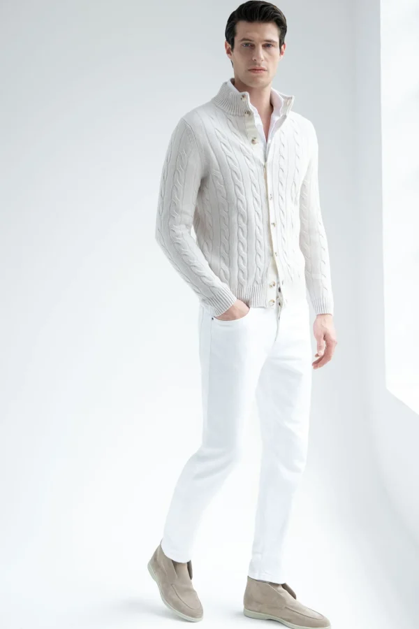 Beige cable knit cardigan – Made in Italy