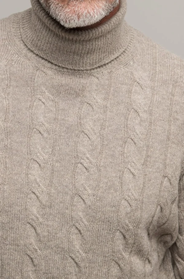 Beige cable knit turtleneck – Made in Italy