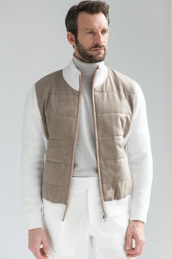 Beige cardigan - flannel & knitted wool - Made in Italy
