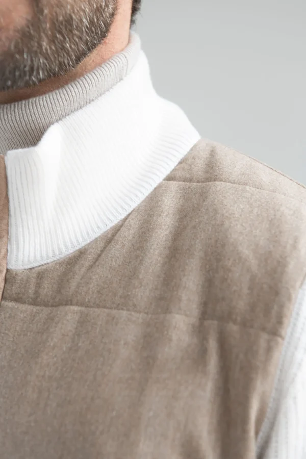 Beige cardigan - flannel & knitted wool - Made in Italy