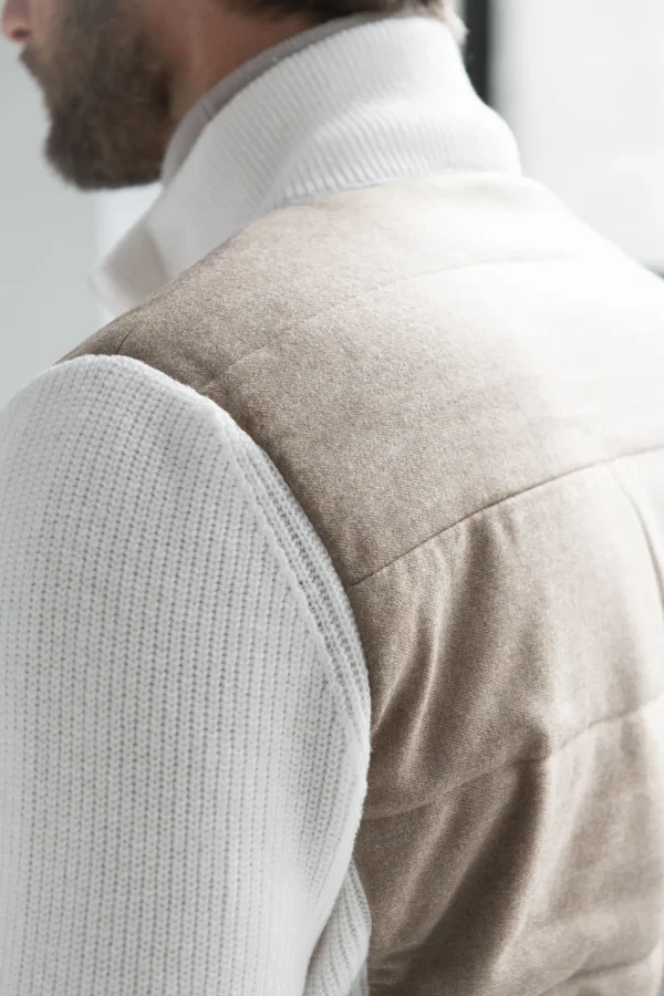 Beige cardigan - flannel & knitted wool - Made in Italy