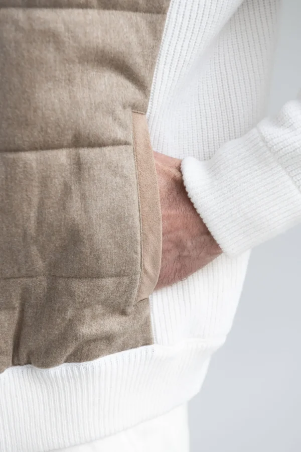 Beige cardigan - flannel & knitted wool - Made in Italy