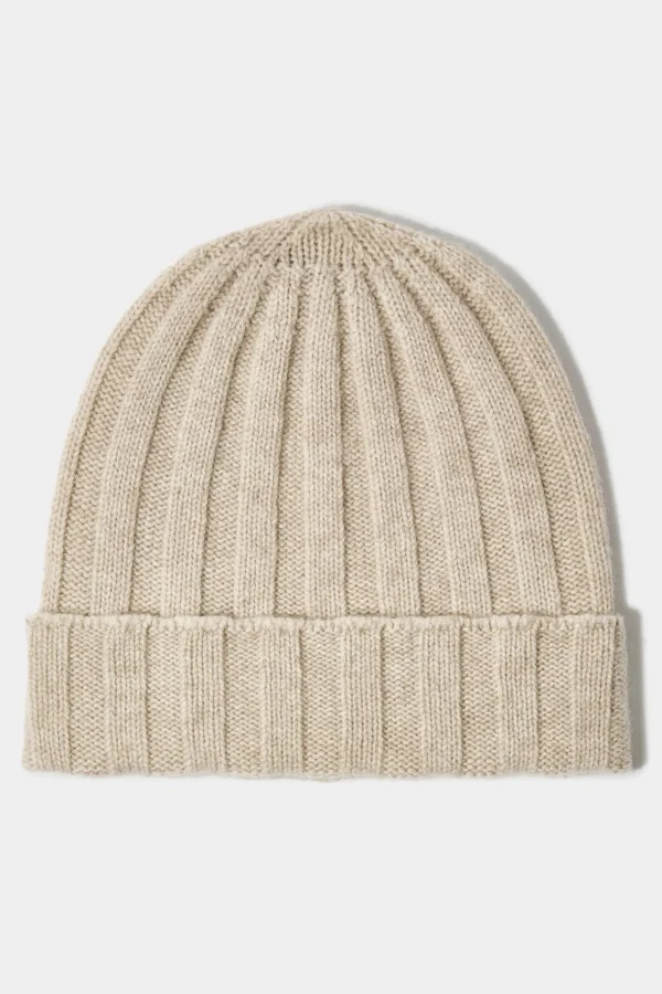 Beige Cashmere rib knit beanie - Made in Italy