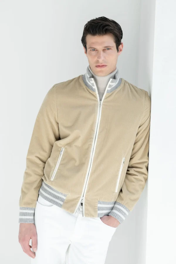 Beige corduroy college bomber - Made in Italy
