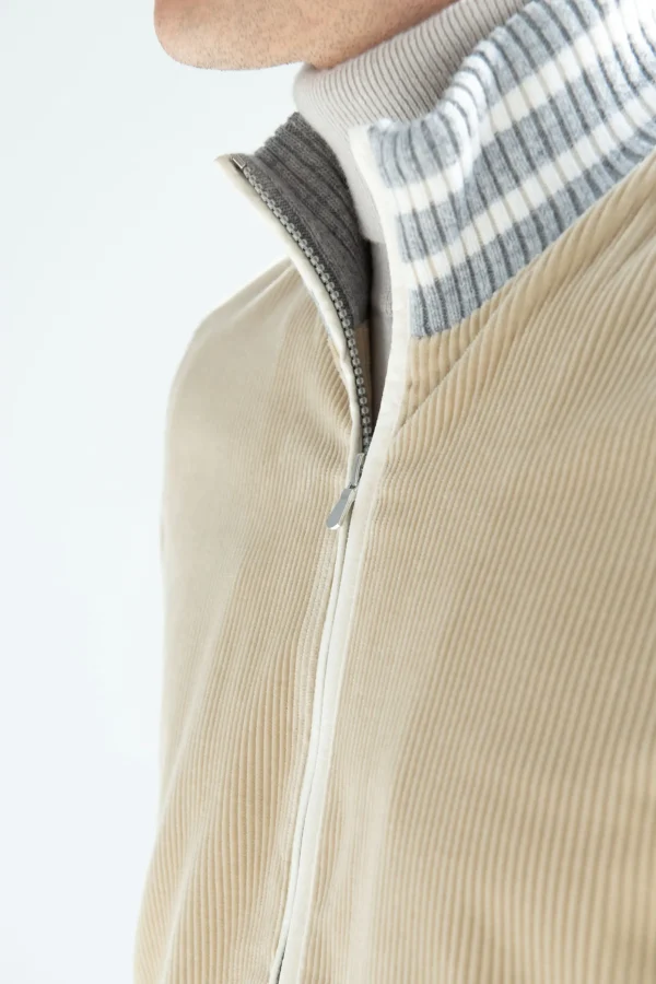 Beige corduroy college bomber - Made in Italy