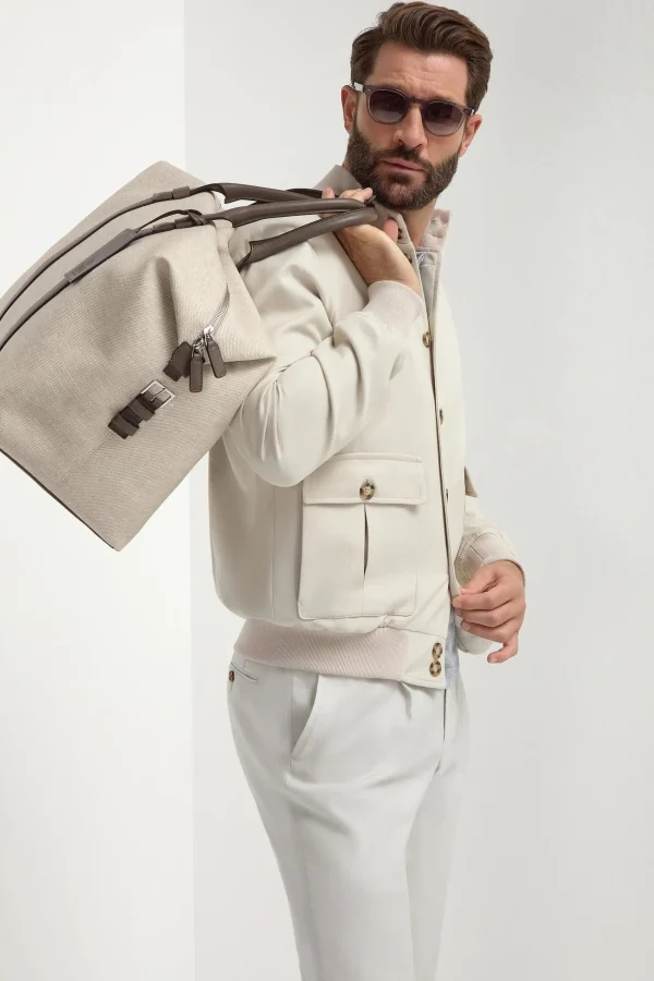 Beige cotton and silk bomber - Made in Italy