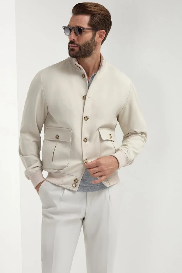 Beige cotton and silk bomber - Made in Italy