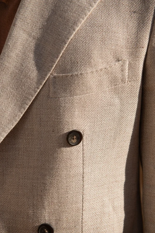 Beige double breasted linen cotton and silk jacket - Made in Italy