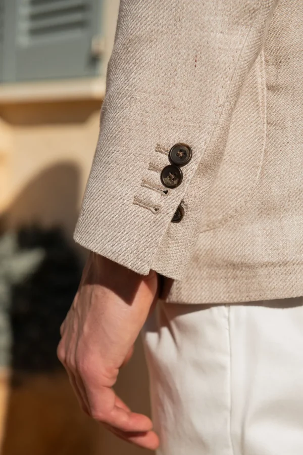 Beige double breasted linen cotton and silk jacket - Made in Italy