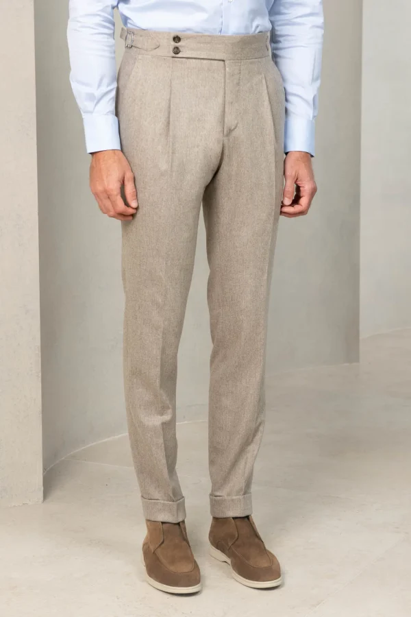 Beige flannel Soragna trousers - Made in Italy