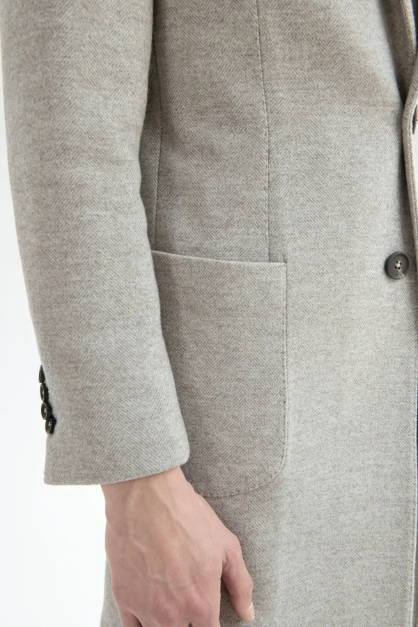 Beige herringbone peak lapel coat – Made in Italy