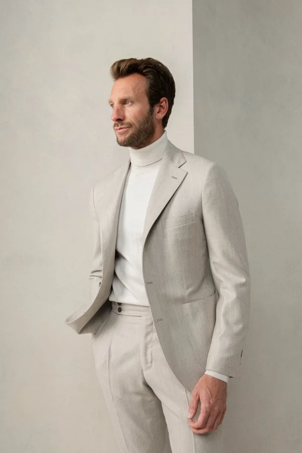 Beige herringbone suit - Made in Italy