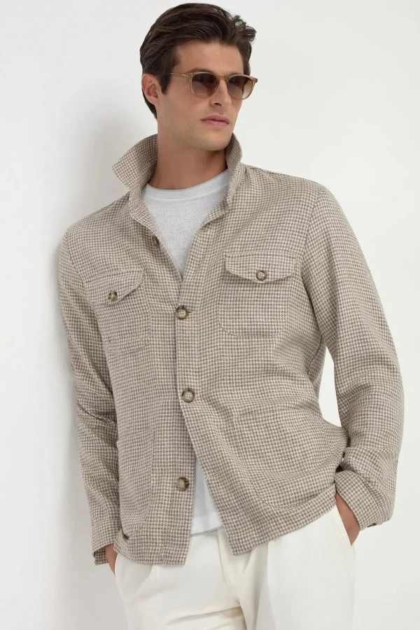 Beige houndstooth safari jacket - Made in Italy