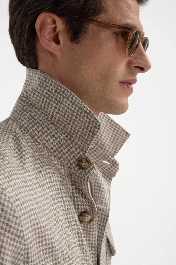 Beige houndstooth safari jacket - Made in Italy