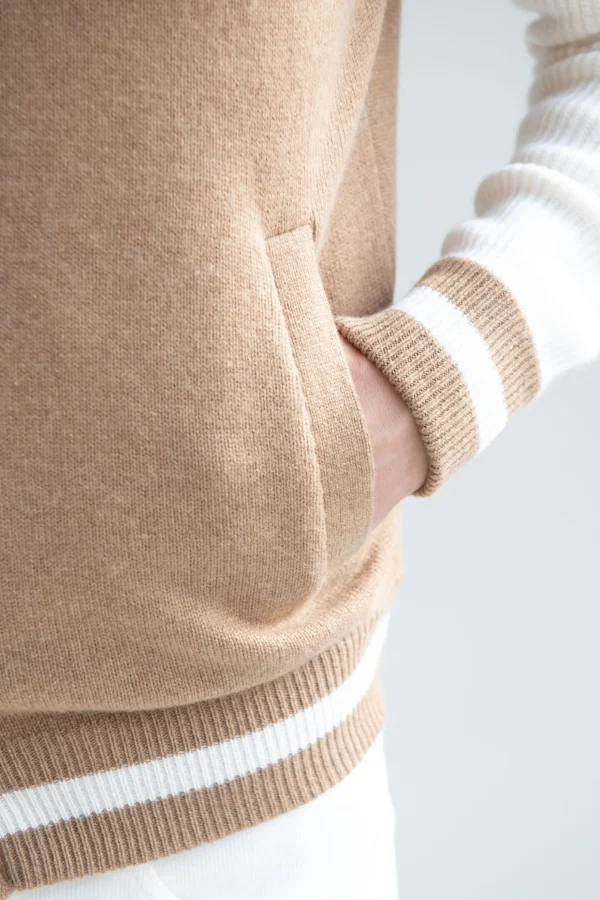 Beige knitted college bomber - Made in Italy