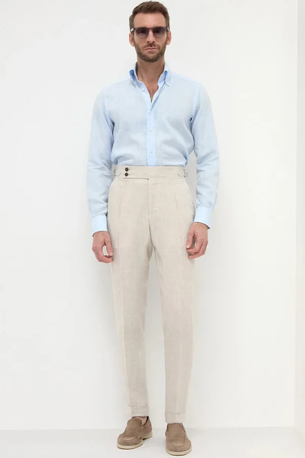 Beige linen Soragna trousers - Made in Italy