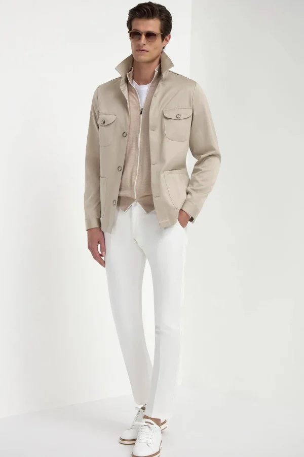 Beige solaro effect safari jacket - Made in Italy