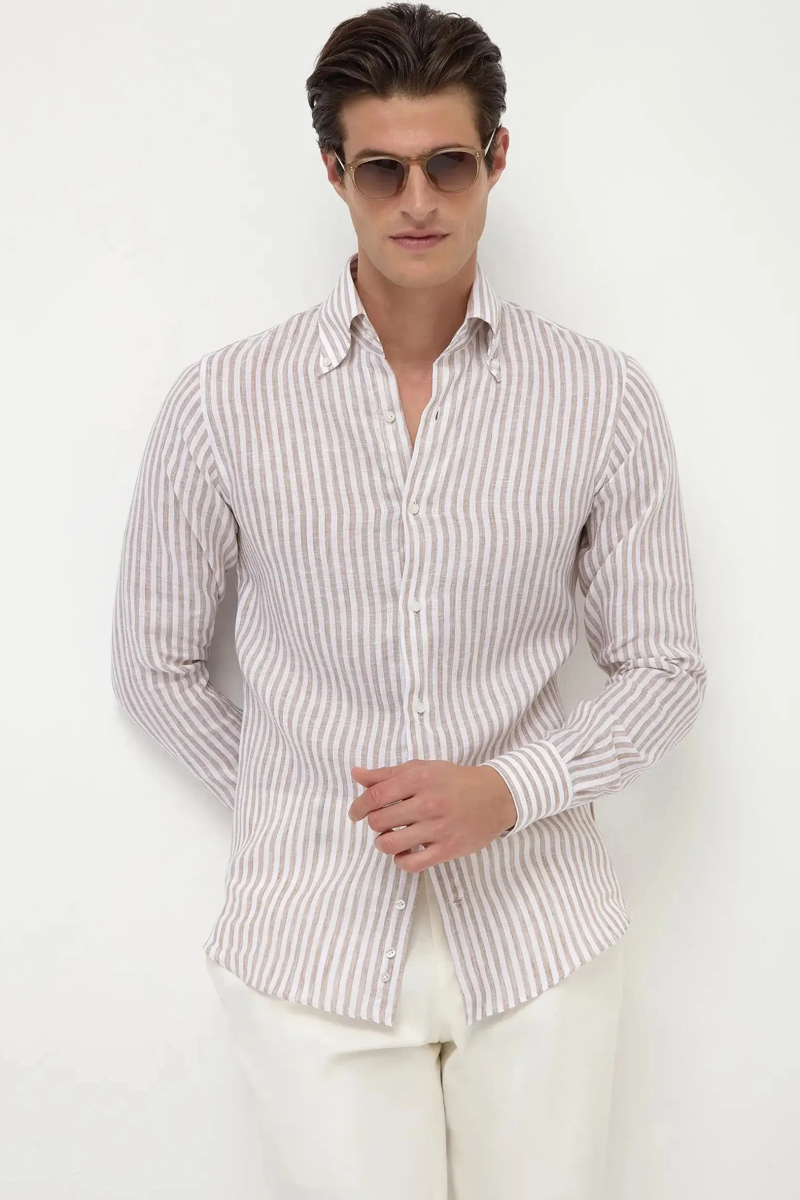 beige_striped_linen_butto_0.webp Beige striped linen button down shirt - Made in Italy