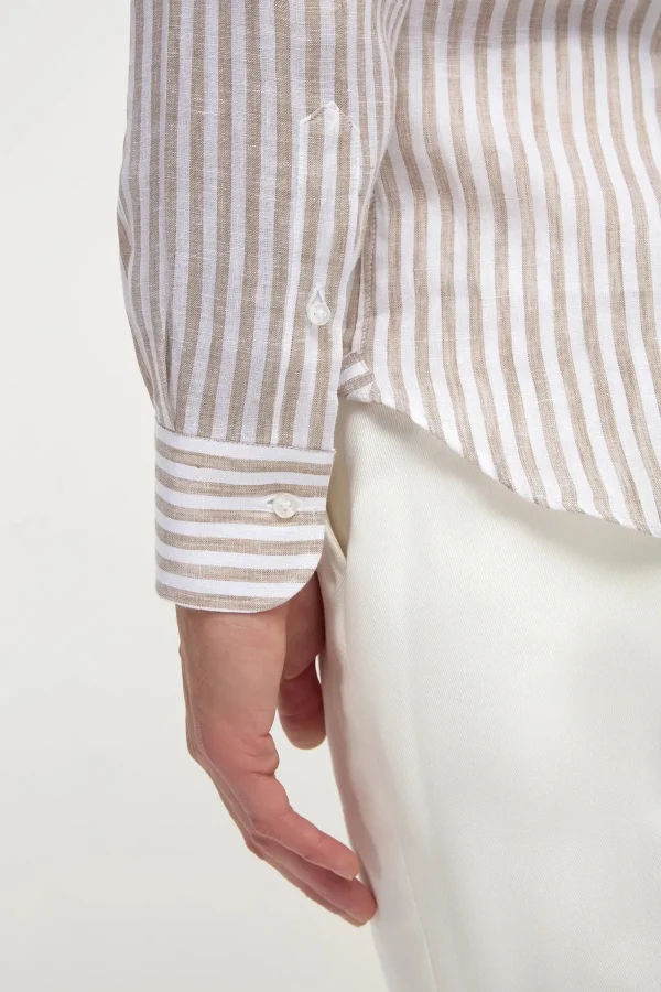 Beige striped linen button down shirt - Made in Italy