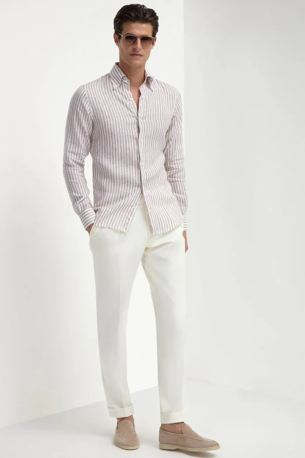 Beige striped linen button down shirt - Made in Italy