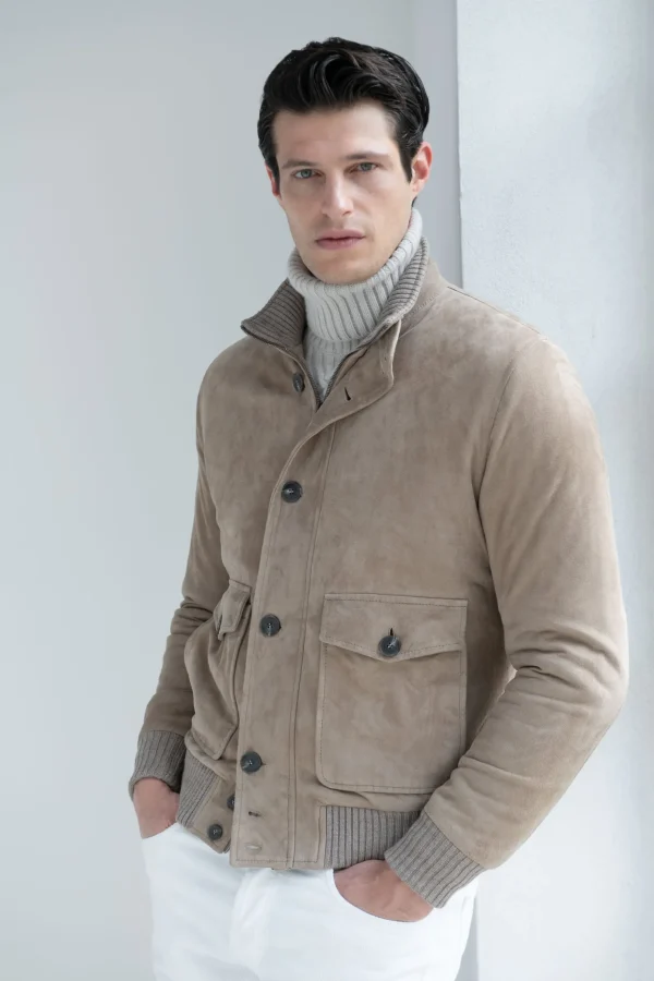 Beige suede bomber – Made in Italy