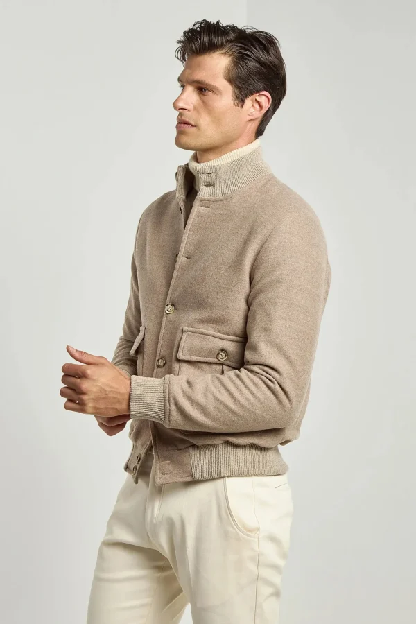 Beige Super 180's wool flannel bomber jacket – Made in Italy