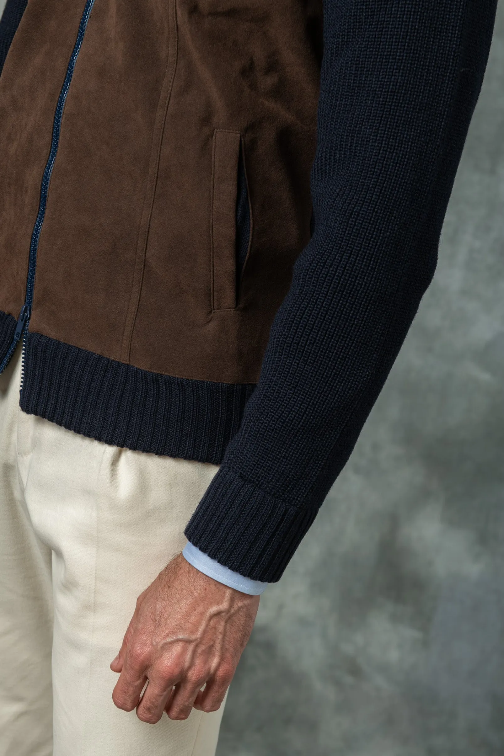 blue_and_brown_cardigan___4.webp Blue and brown cardigan - Alcantara & wool - Made in Italy