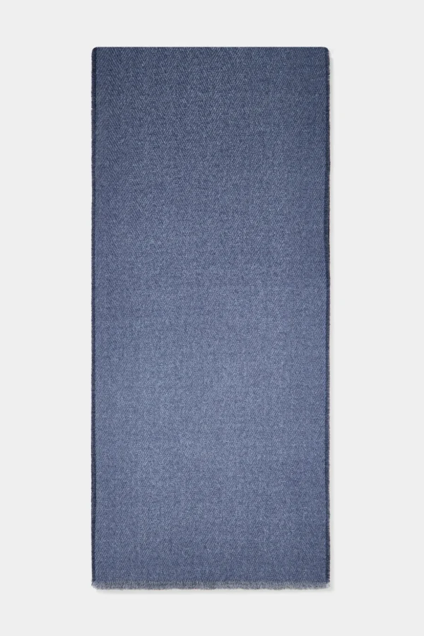 Blue and light blue reversible herringbone scarf - Made in Italy