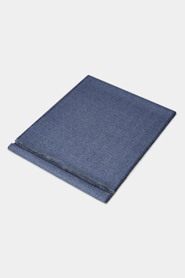 Blue and light blue reversible herringbone scarf - Made in Italy