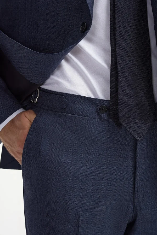 Blue Avio Prince of Wales Full Canvas suit - Made in Italy