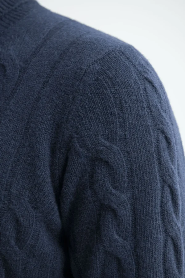 Blue cable knit turtleneck – Made in Italy
