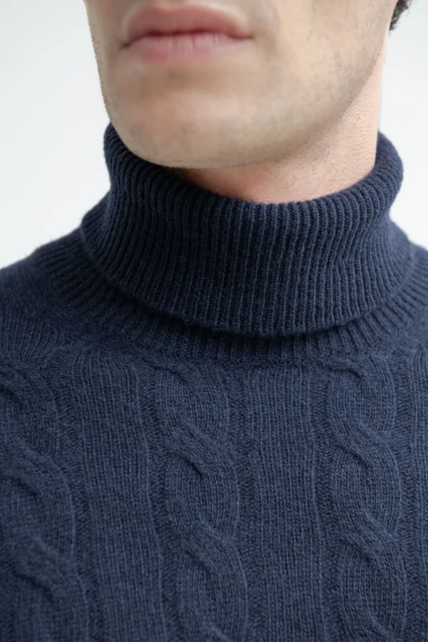 Blue cable knit turtleneck – Made in Italy