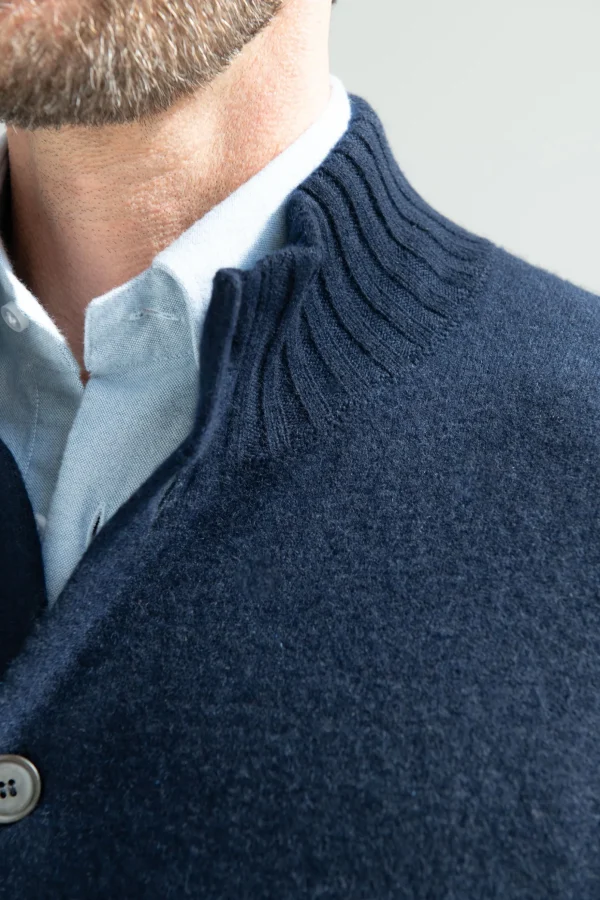 Blue Cashmere Knitted Bomber – Made in Italy