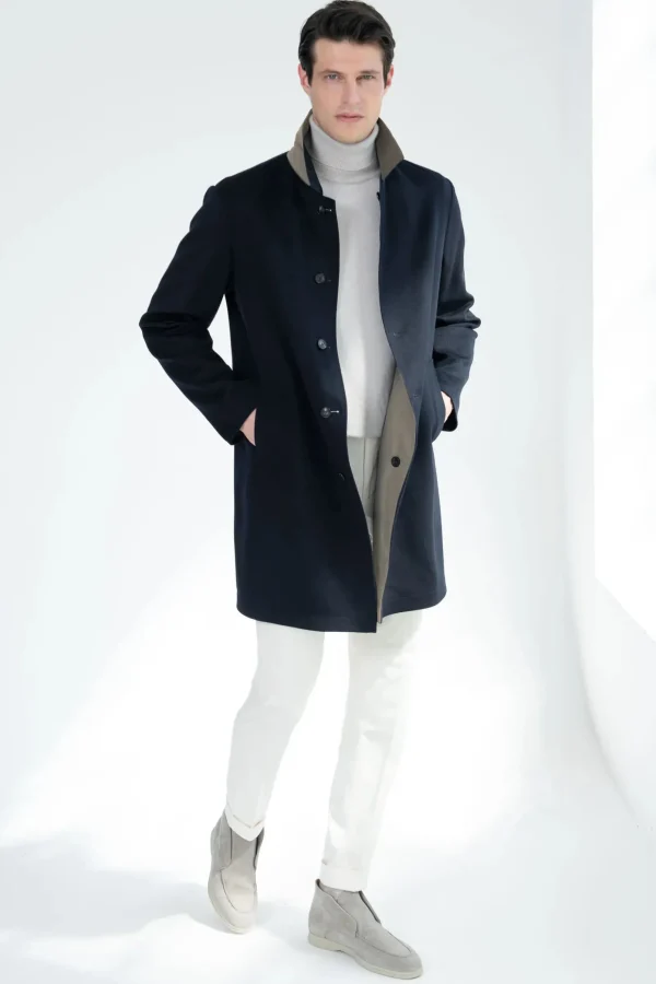 Blue cashmere reversible coat - Made in Italy