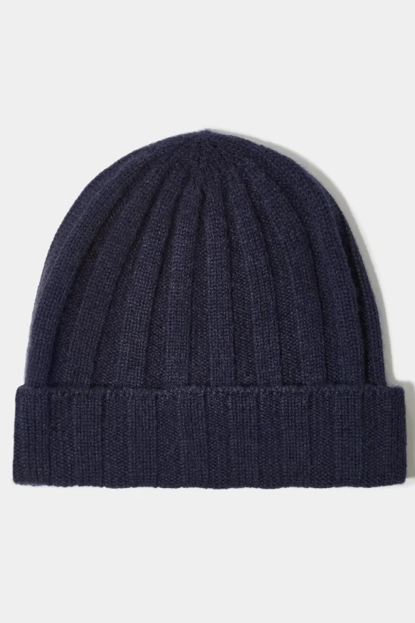 Blue Cashmere rib knit beanie - Made in Italy