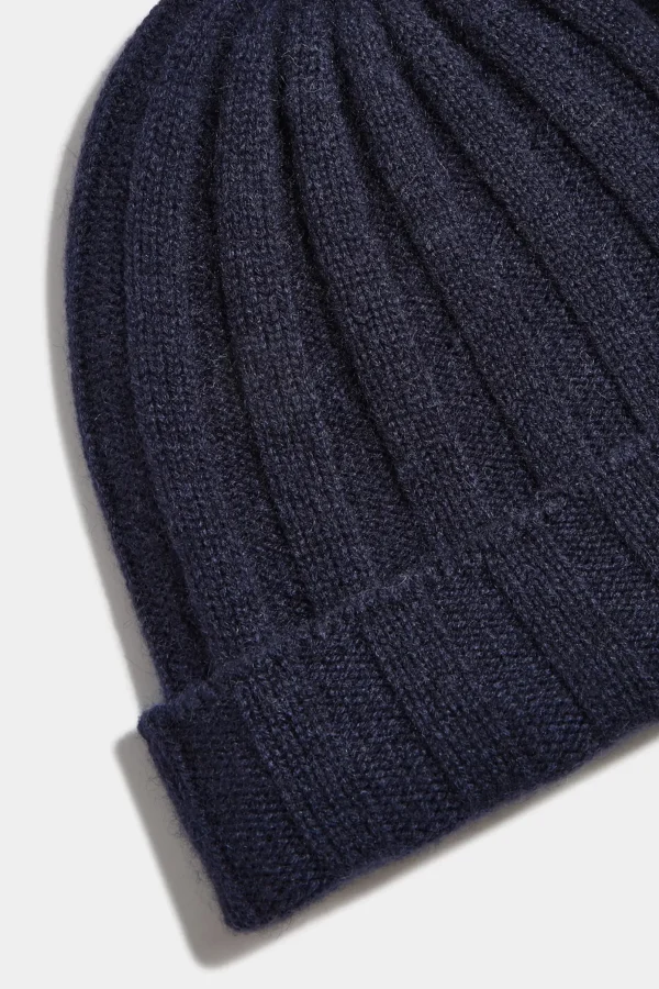 Blue Cashmere rib knit beanie - Made in Italy