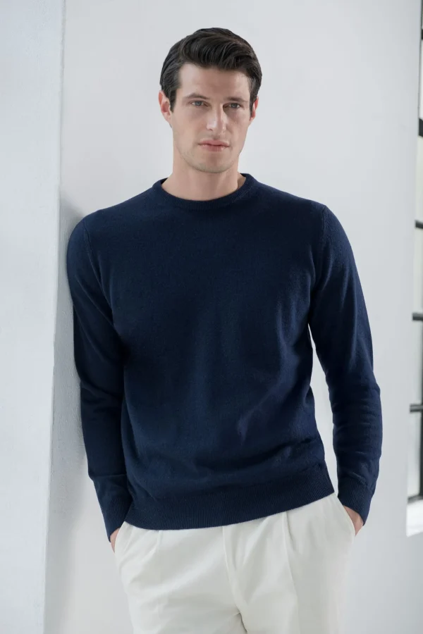 Blue cashmere round neck – Made in italy
