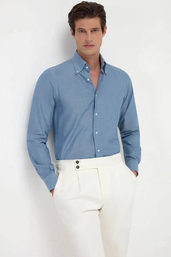 Blue chambray button down shirt - Made in Italy