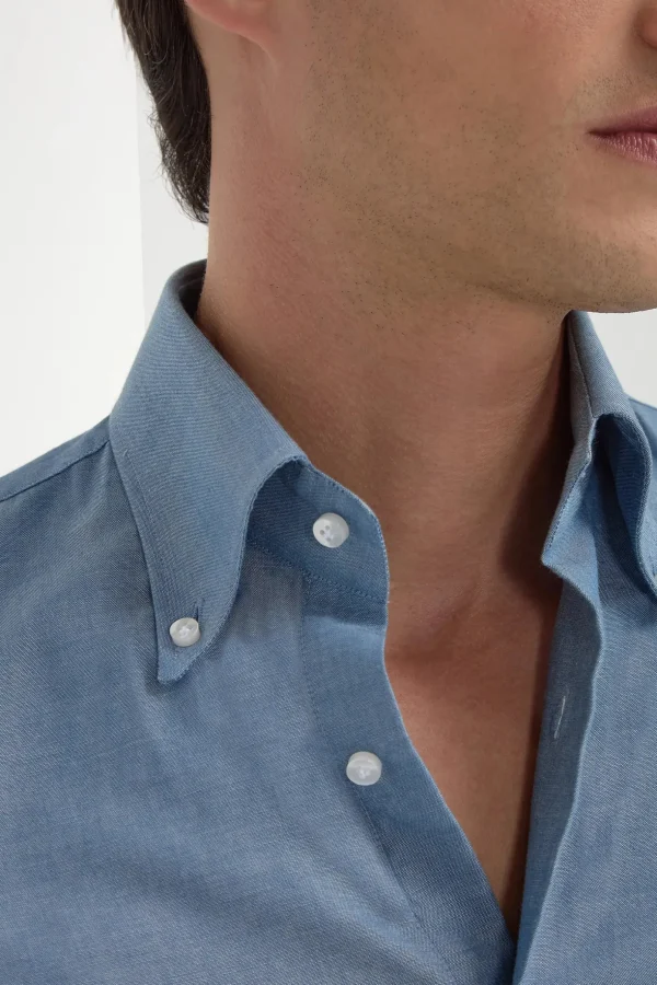 Blue chambray button down shirt - Made in Italy