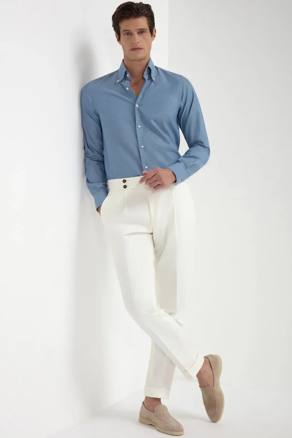 Blue chambray button down shirt - Made in Italy