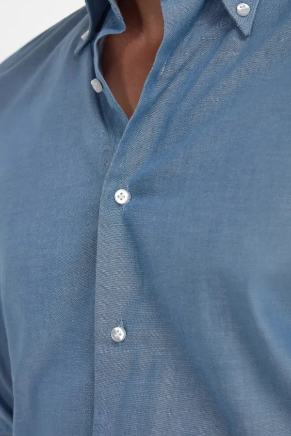 Blue chambray button down shirt - Made in Italy