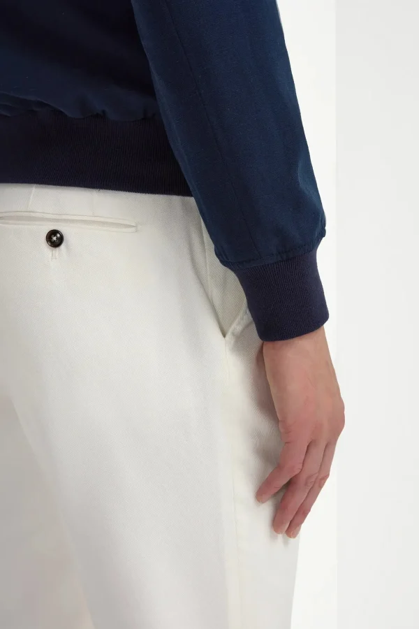 Blue cotton and silk bomber - Made in Italy
