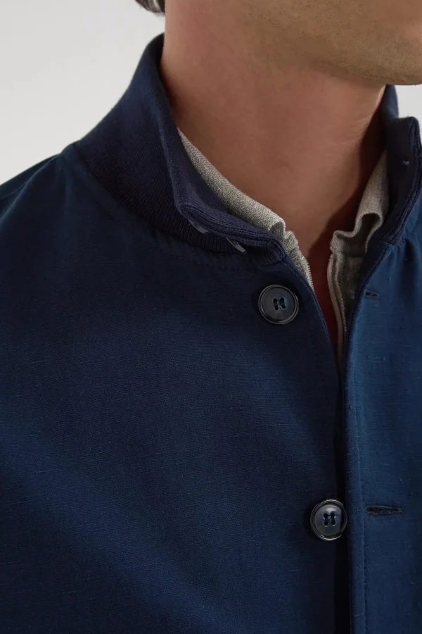 Blue cotton and silk bomber - Made in Italy