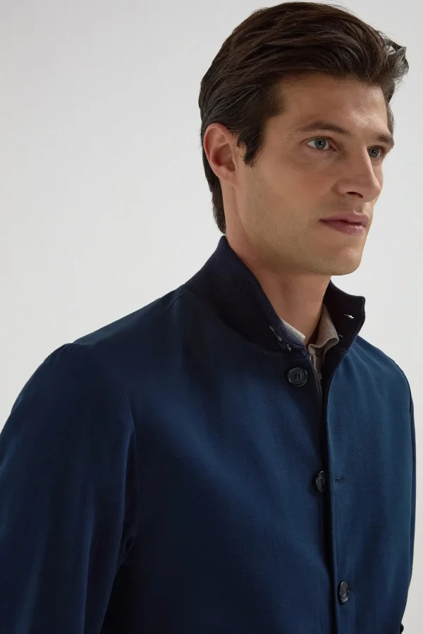 Blue cotton and silk bomber - Made in Italy