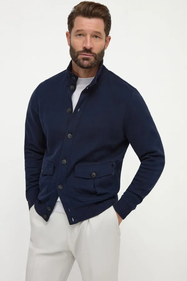 Blue cotton knitted bomber – Made in Italy