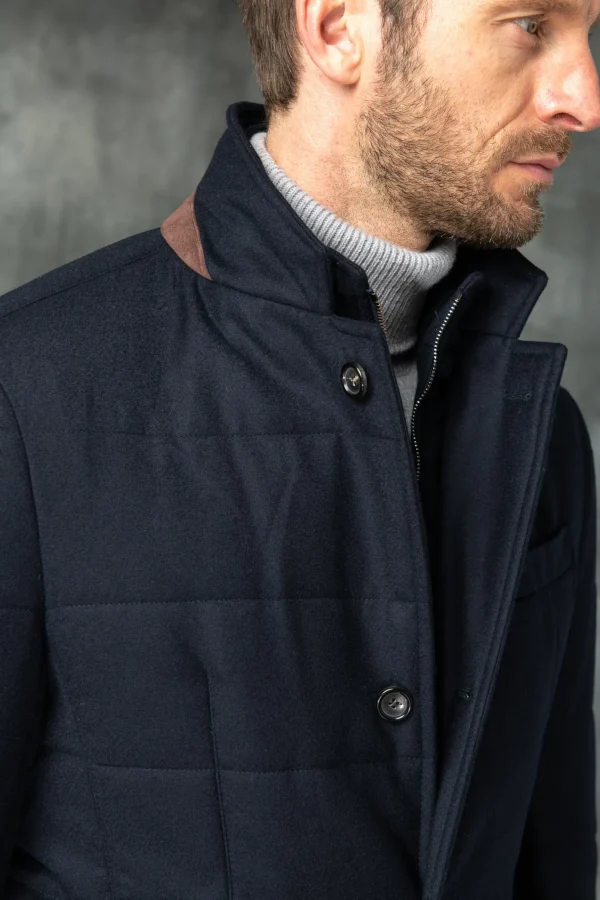 Blue down jacket in wool & cashmere – Made in Italy